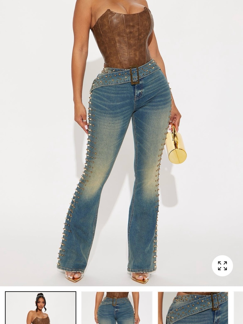 Fashion Nova Studded Boot-Cut Jeans in Blue